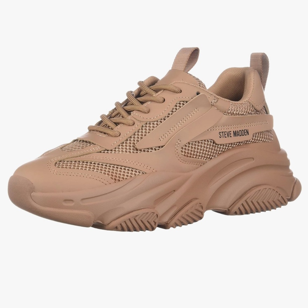 Steve Madden Tan Chunky Sneakers with Suede and Mesh